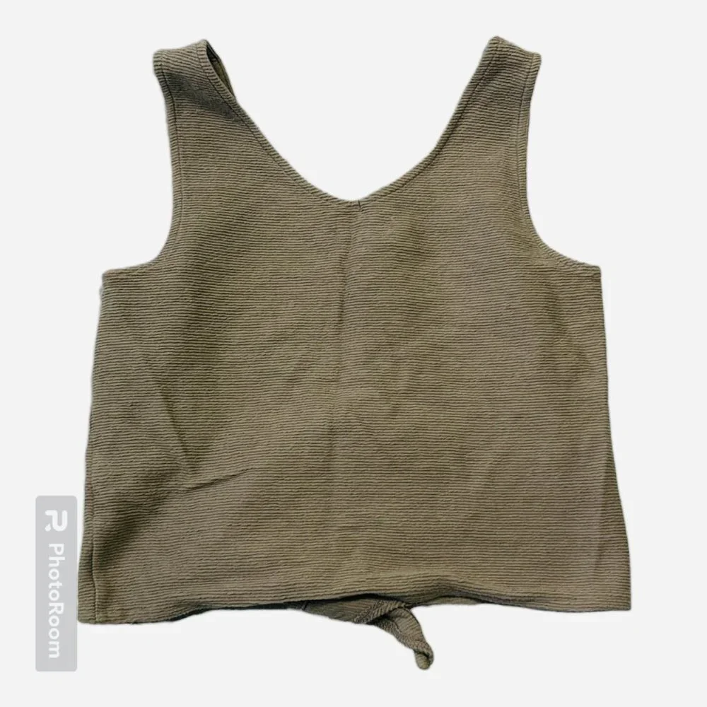 Madewell Tie Front Ribbed Crop  Cotton Tank Top Beige Tan | Size Small - Picture 3 of 5